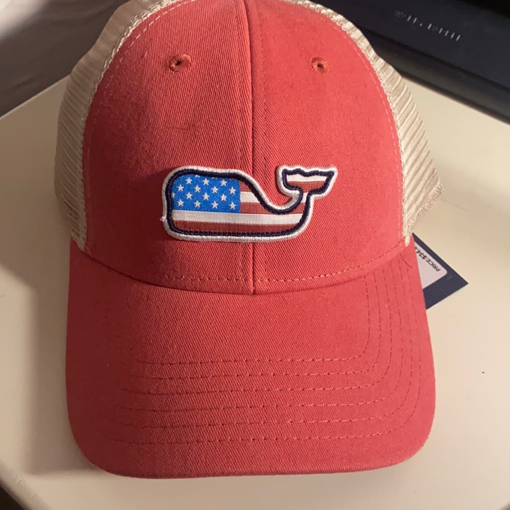 Vineyard vines flag whale patch trucker hat